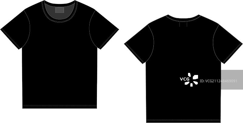 黑色T恤设计模板（正面和背面）图片素材