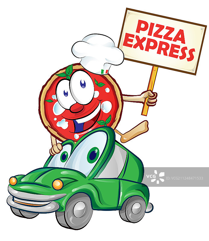 带标牌的披萨快递车卡通图片素材