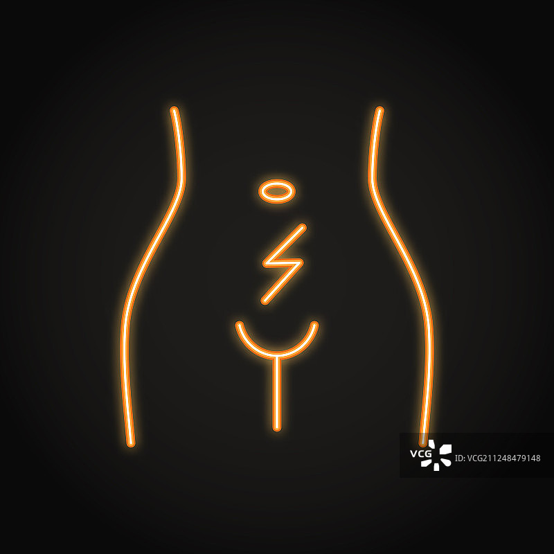 霓虹灯线条风格的腹部绞痛和疼痛图标图片素材