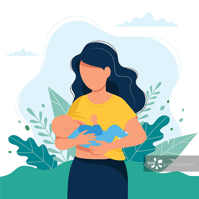 母乳喂养母亲哺育婴儿图片素材