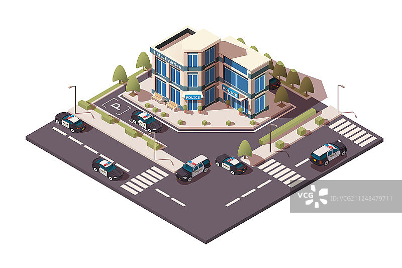 警局及停放的轿车和吉普车图片素材