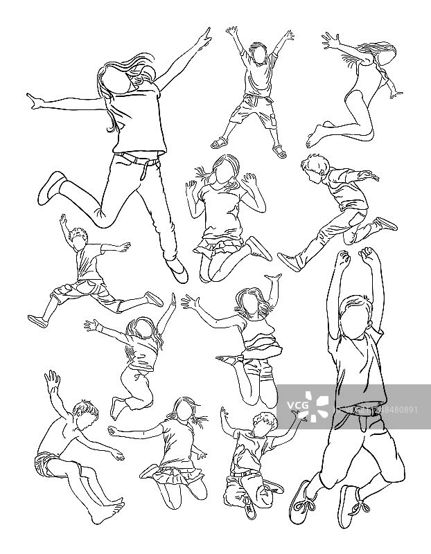 孩子们跳跃线条艺术图片素材