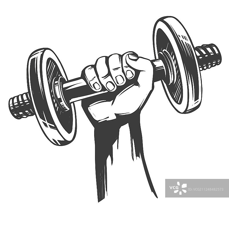 手持哑铃的强壮手臂卡通图标图片素材