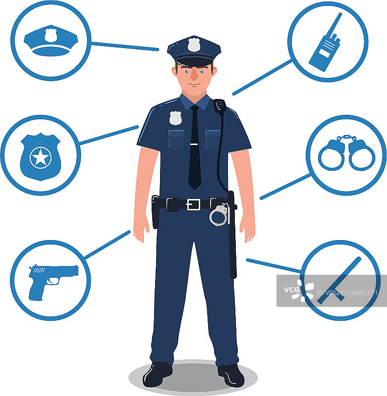 带有警察装备无线电警棍的警察图片素材