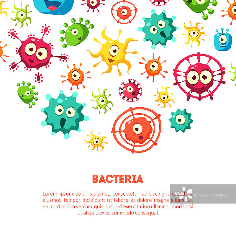 带有可爱彩色细菌的banner模板图片素材