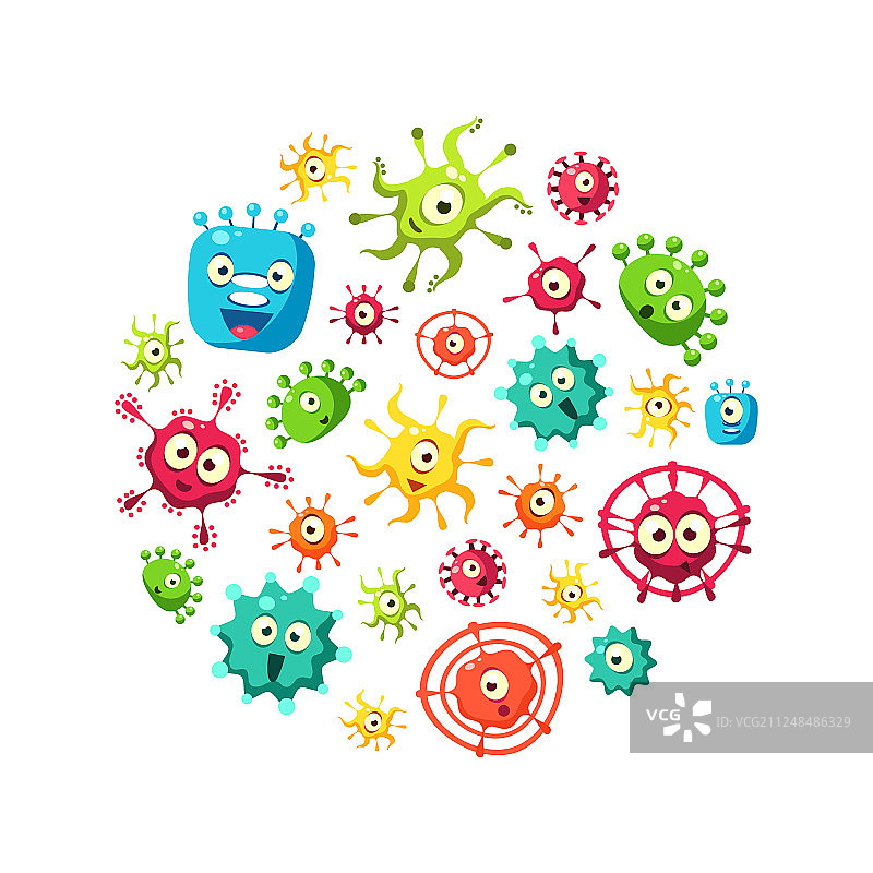 带有可爱彩色细菌的banner模板图片素材