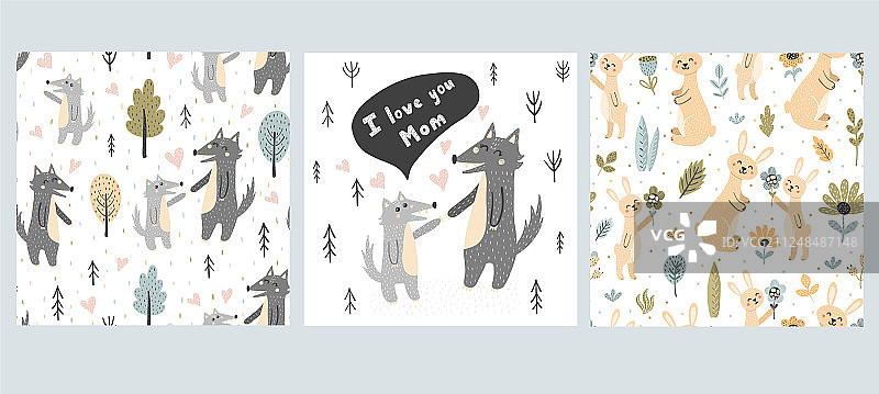 森林无缝图案合集与卡片图片素材