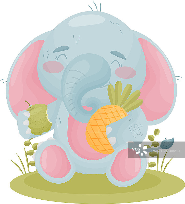 拟人化可爱小象拿着水果图片素材