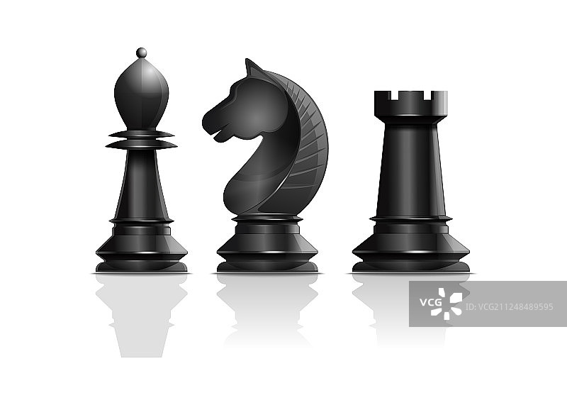 黑色国际象棋棋子：主教、骑士、车图片素材