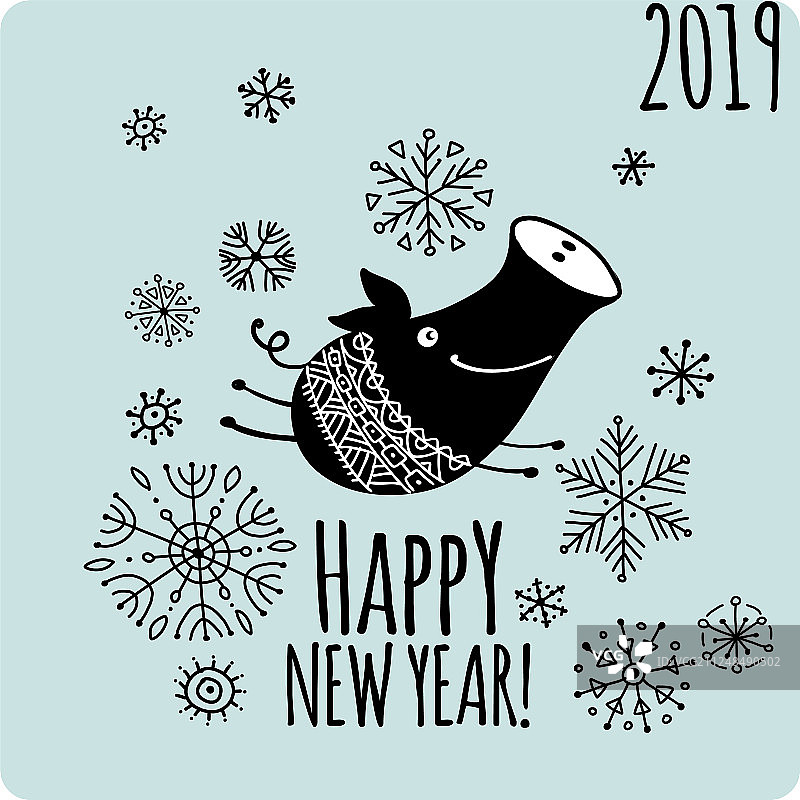 圣诞贺卡，带2019年可爱小猪图案图片素材