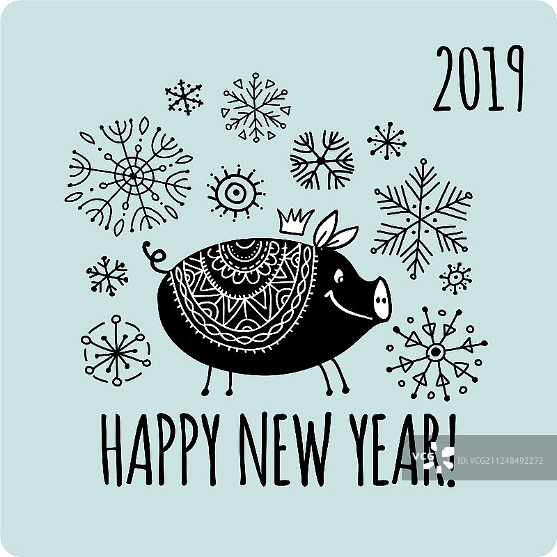 圣诞贺卡，带2019年可爱小猪图案图片素材