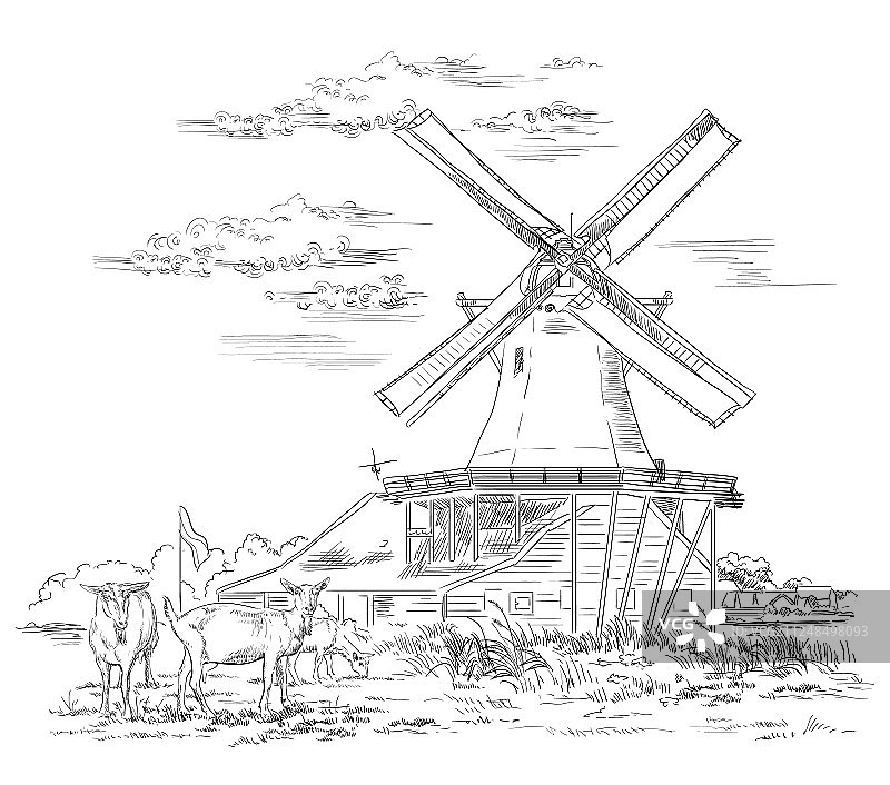 手绘荷兰风光4图片素材