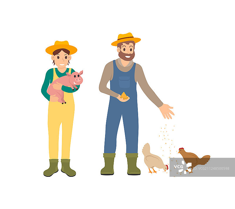 农民、猪和母鸡图片素材