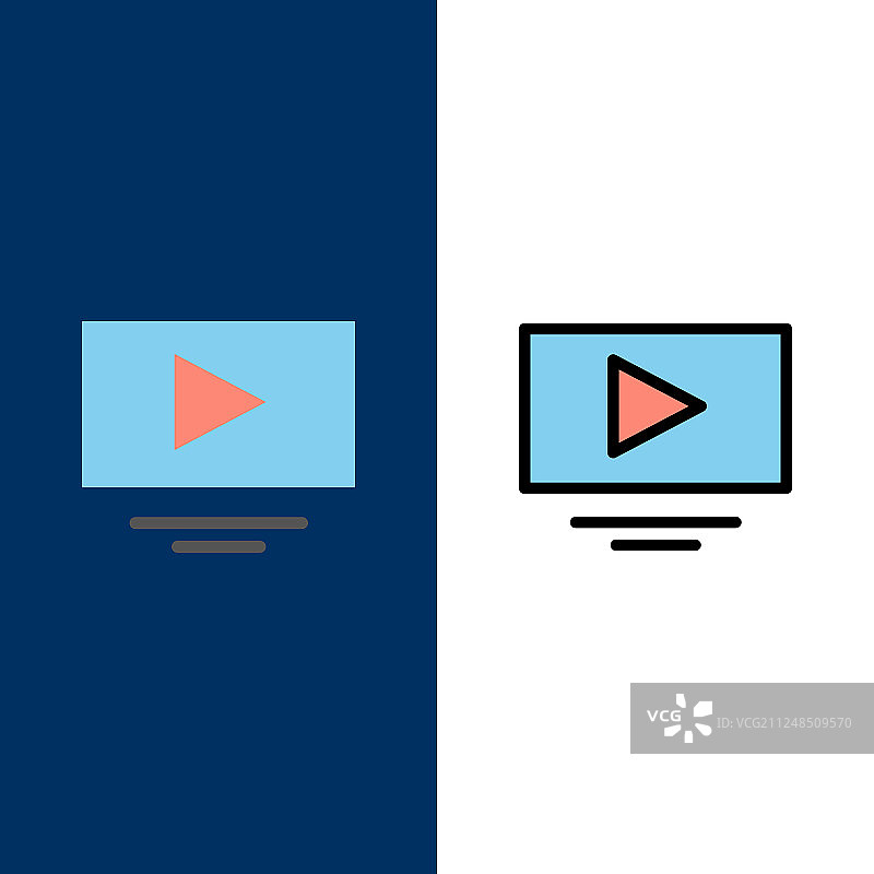 视频播放YouTube扁平线性图标图片素材