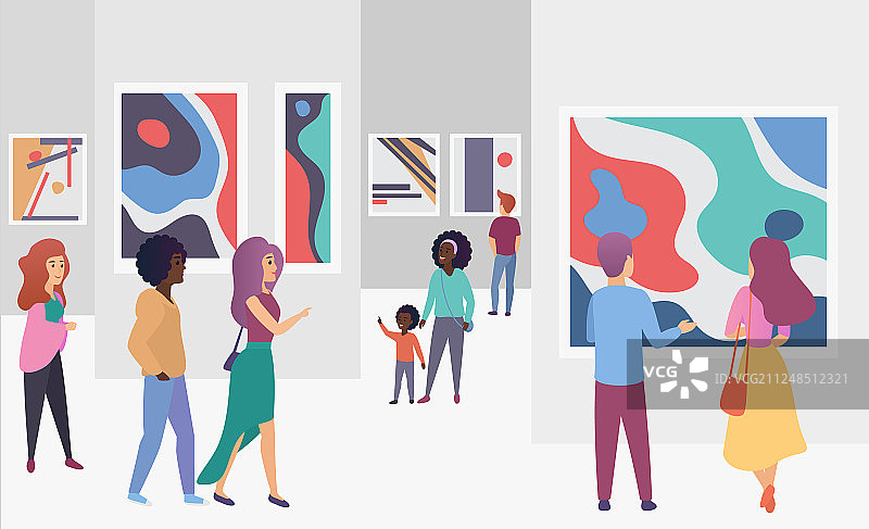 画廊参观者观看潮流展览图片素材