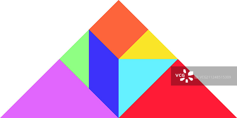 白色背景上的三角形彩色七巧板图片素材