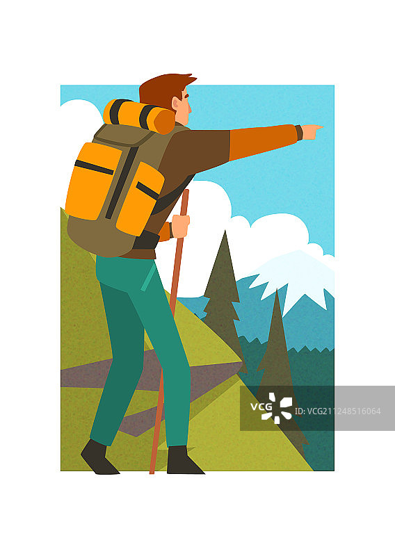 男人背着背包在山里徒步旅行图片素材