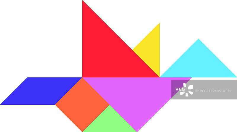 飞行鸟形状的彩色七巧板拼图图片素材