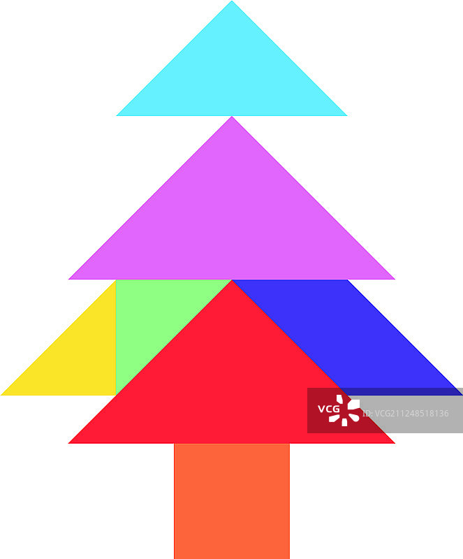 松树或圣诞树造型彩色七巧板图片素材