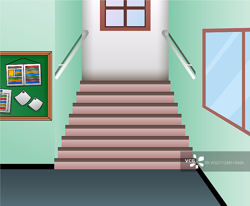 卡通走廊室内学校楼梯图片素材