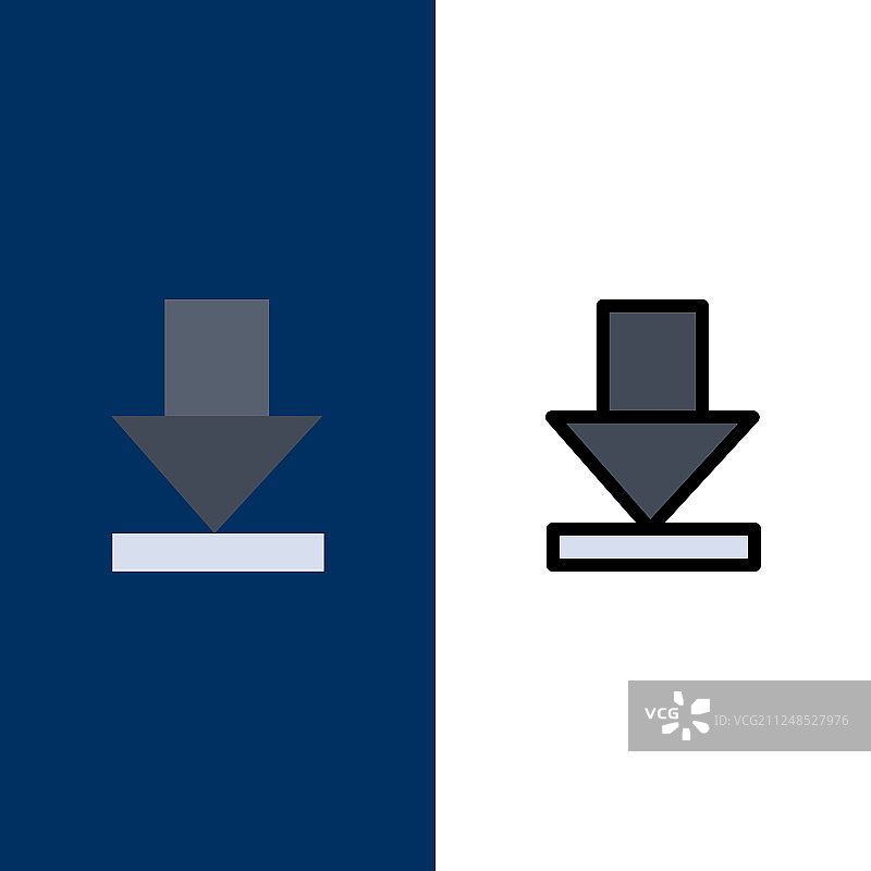 箭头下载图标扁平风格和线性风格图片素材