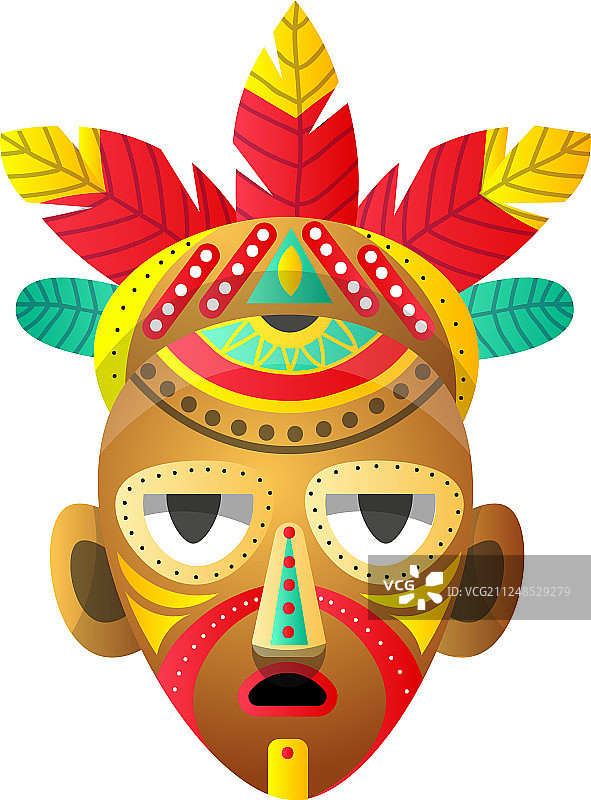 带红色羽毛的非洲图腾面具图片素材