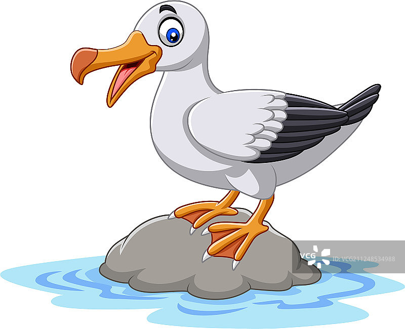 卡通可爱信天翁站在岩石上图片素材