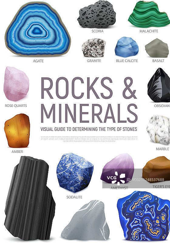 逼真石材矿物视觉指南图标集图片素材