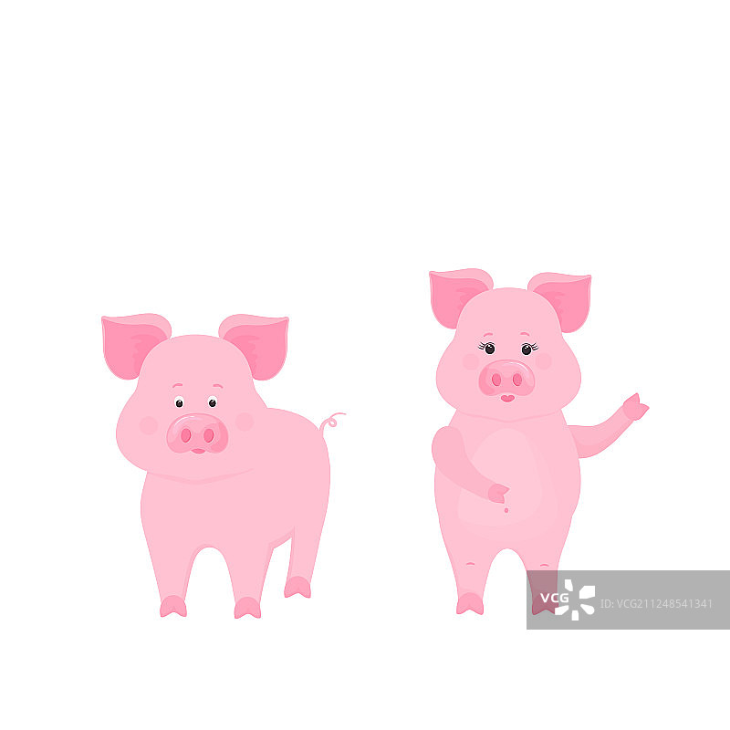 可爱的小猪卡通角色：有趣的动物图片素材