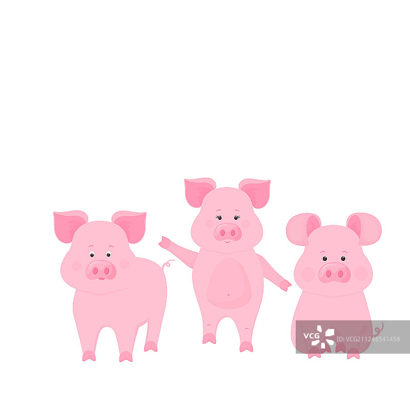 可爱的小猪卡通角色：有趣的动物图片素材