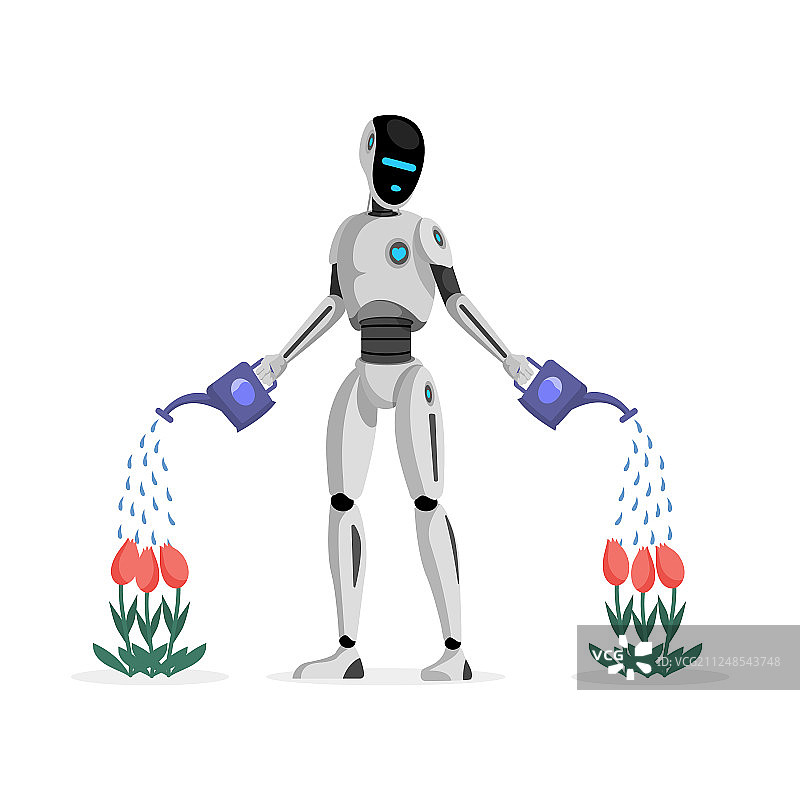 机器人浇花扁平风格插画图片素材
