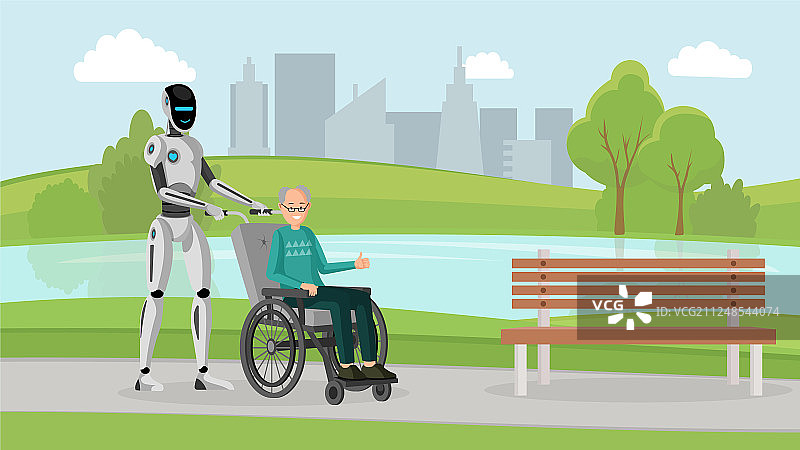 户外老年人和机器人图片素材