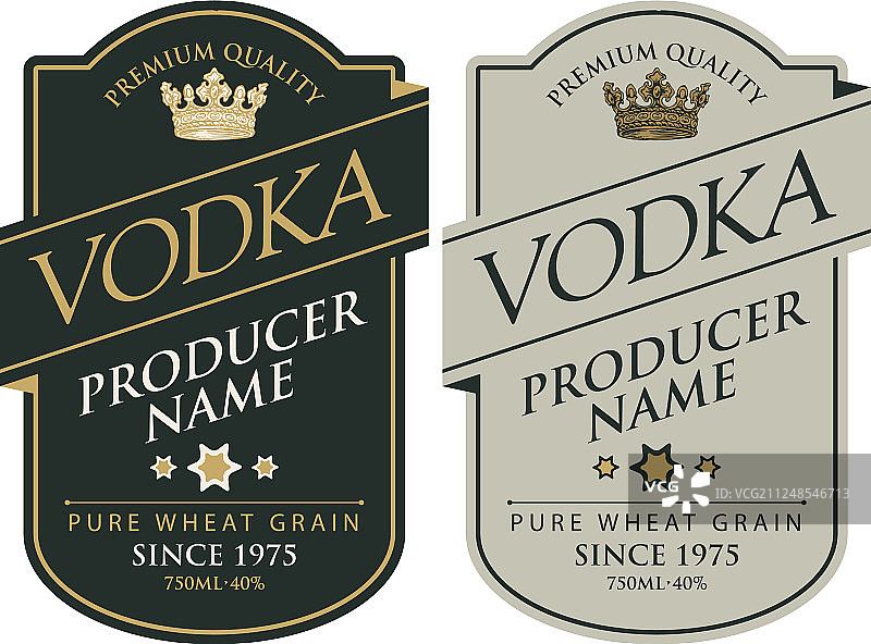 带有铭文和皇冠的伏特加酒标签图片素材