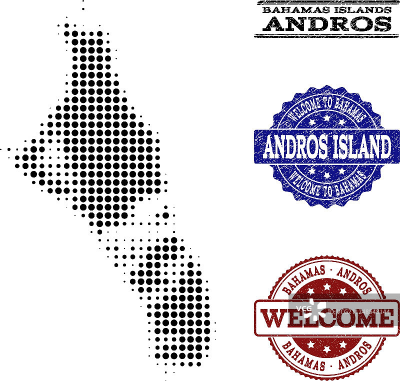 巴哈马群岛地图的半色调拼贴欢迎图图片素材
