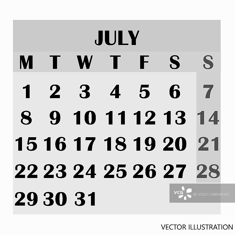 日历设计：2019年7月图片素材