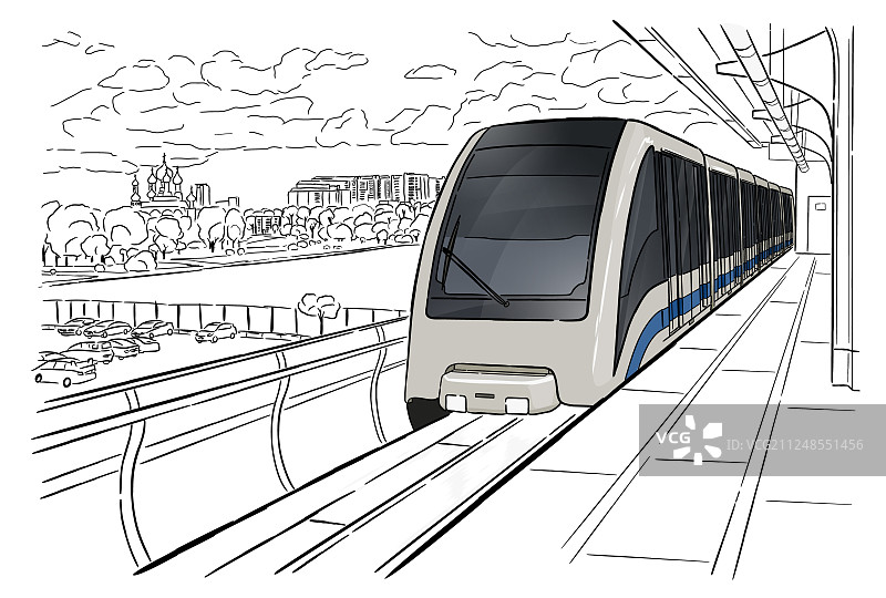 手绘莫斯科轻轨站图片素材