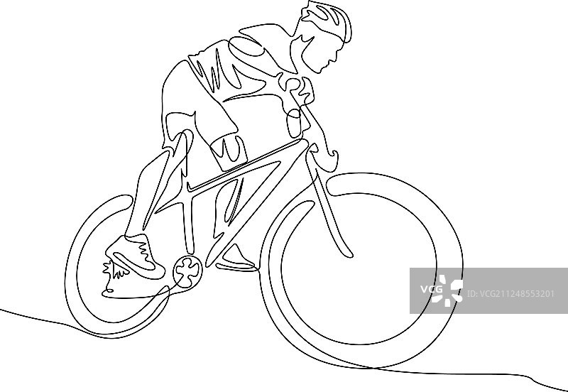 戴着头盔骑自行车的骑行者连续线条图片素材