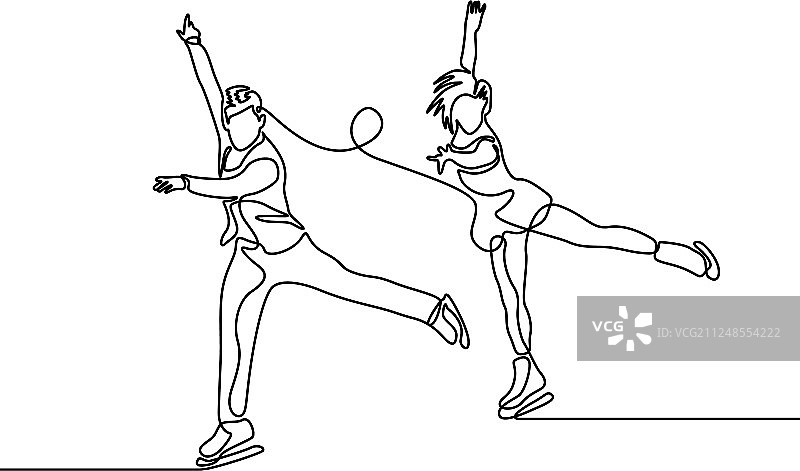 双人花样滑冰连续线条图片素材