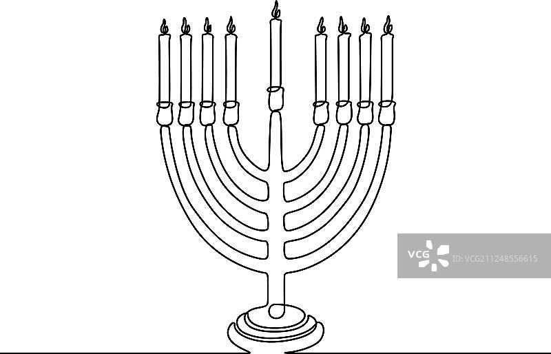 连续单线绘制的光明节蜡烛图片素材