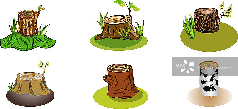 卡通装饰树桩套装图片素材