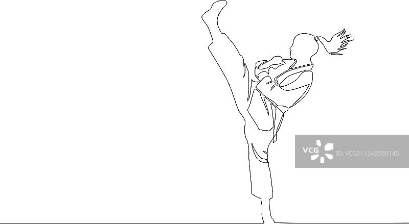 空手道女孩高踢腿单线连续画图片素材