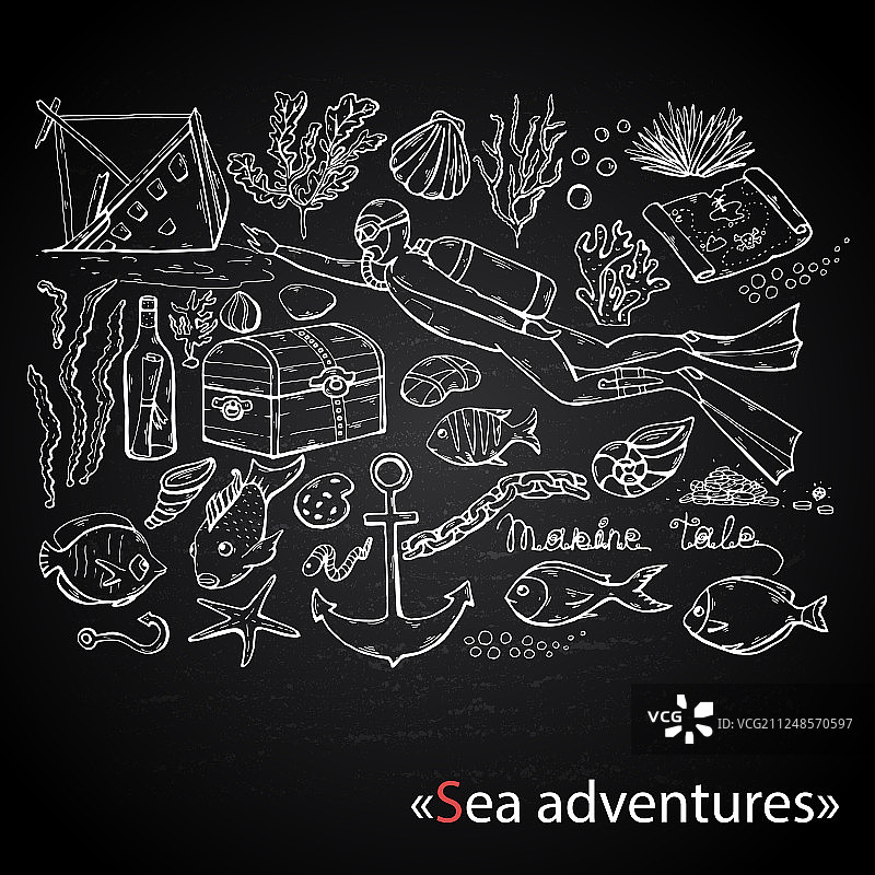 海洋探险：水肺潜水员在白垩上图片素材