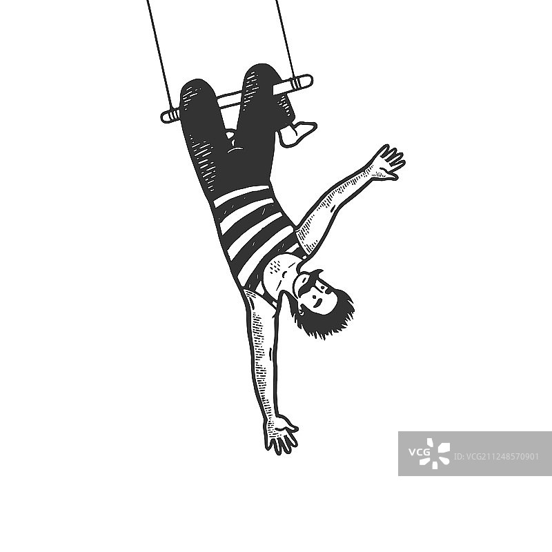 空中飞人杂技演员素描雕刻图片素材