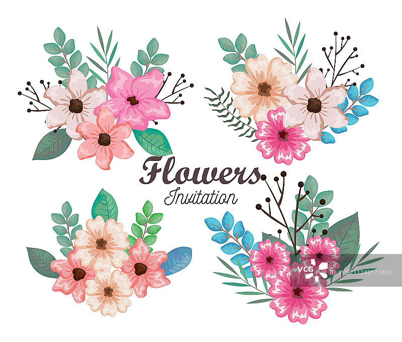 精美花叶邀请卡套装图片素材