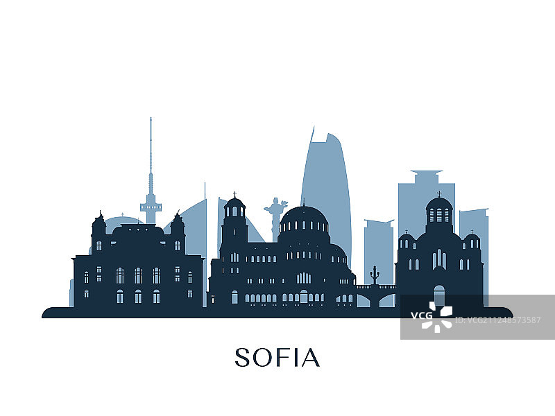 索非亚天际线单色剪影图片素材