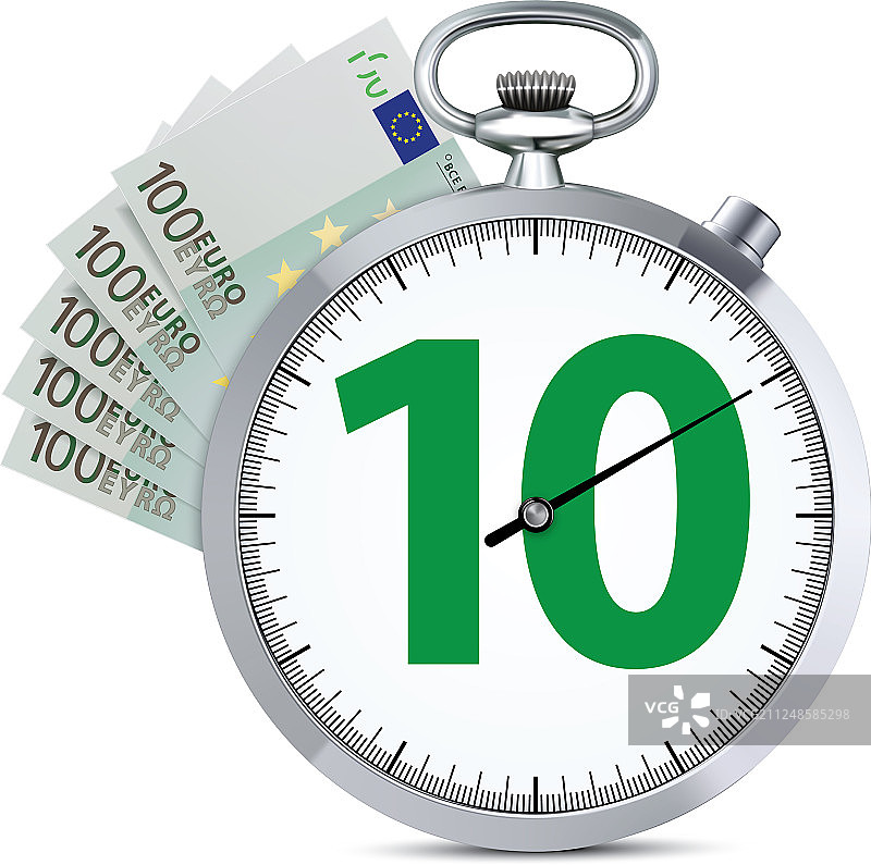 带百元欧元纸币的秒表：速度与金钱图片素材