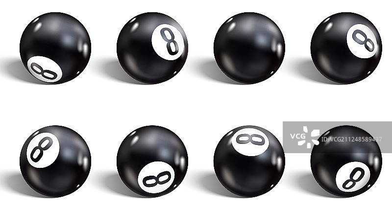 逼真的8号球集合图片素材