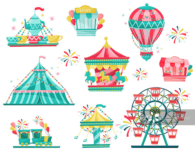 扁平游乐园设备套件图片素材