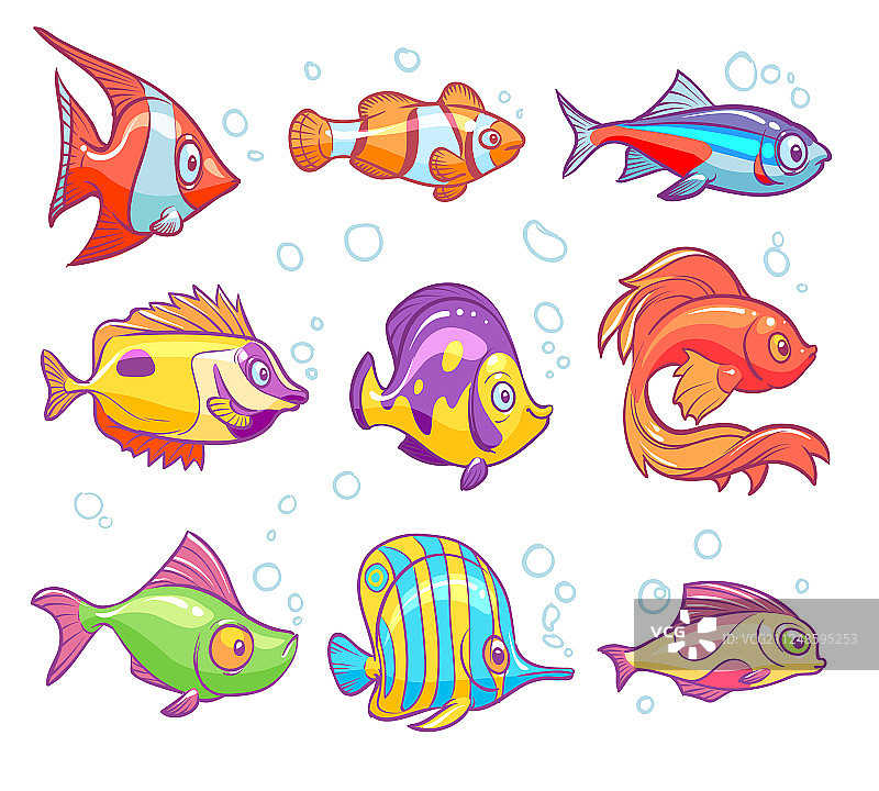 卡通鱼水族馆海洋热带鱼趣味插画图片素材