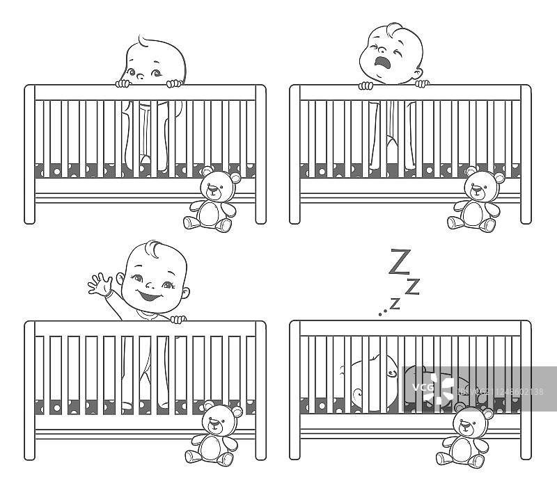 婴儿床里的小宝宝图片素材